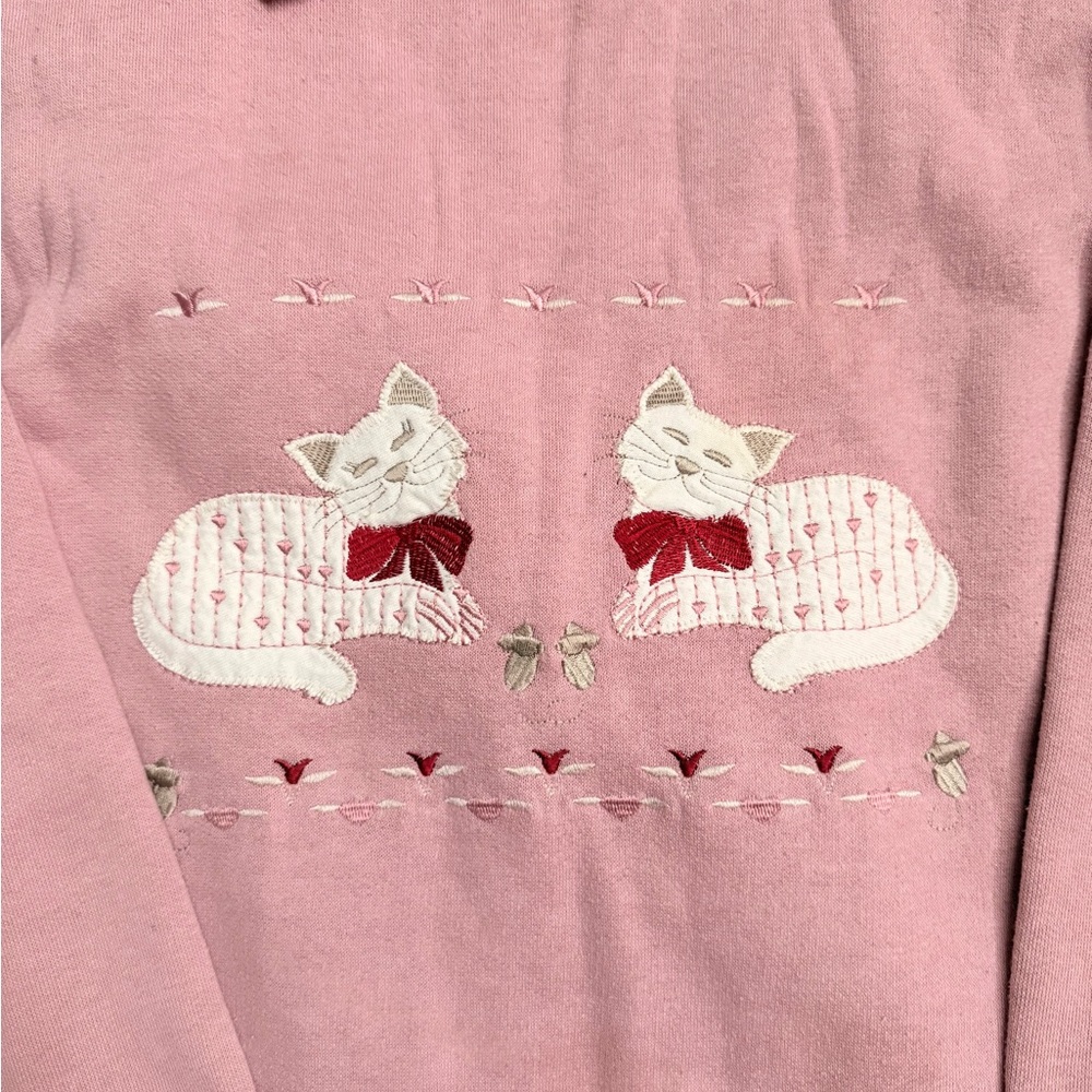 Vintage 80s Collared Sweatshirt with Embroidered Cats Sz M